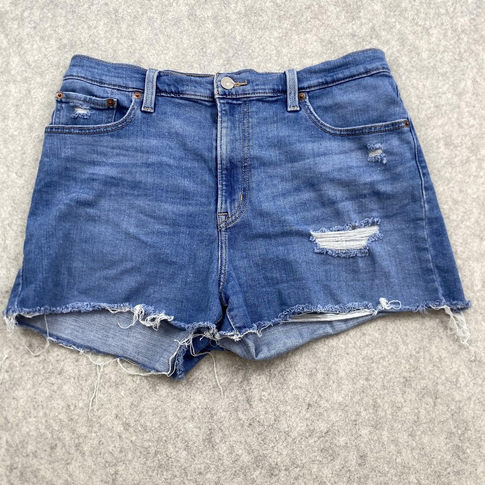 Levis High Rise Shorts Womens 32 Blue Distressed Denim Cutoff 12878-0021